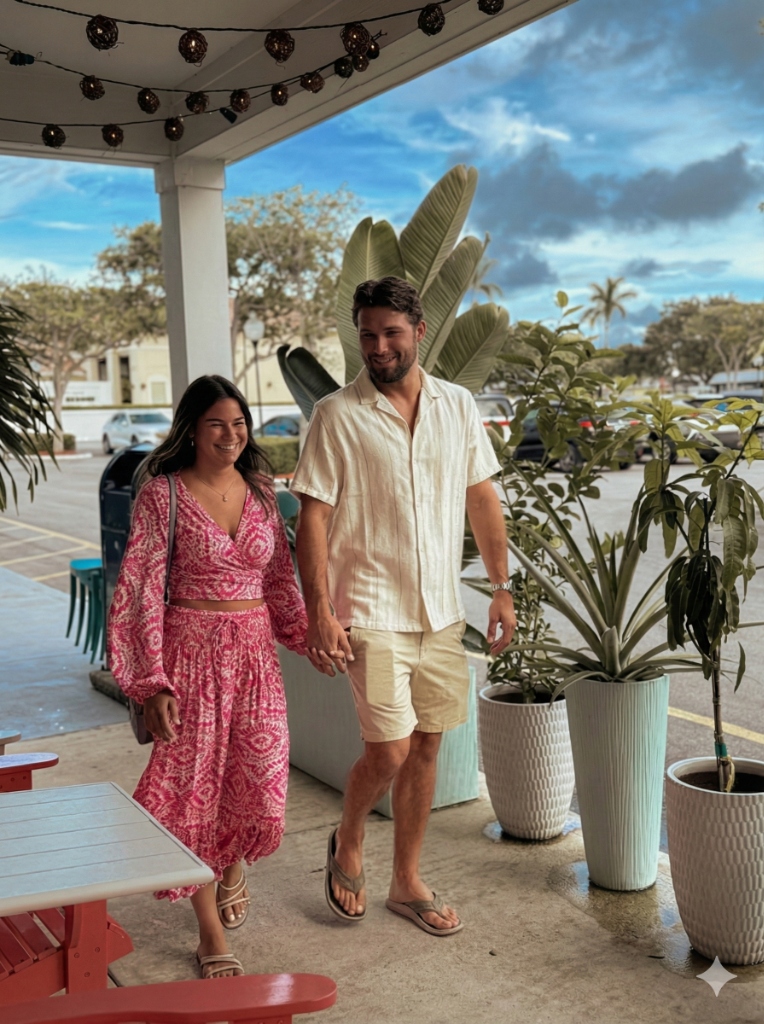 Daytime event at The Salty Zebra Bistro Jupiter - couple celebrating wedding or bridal shower exterior