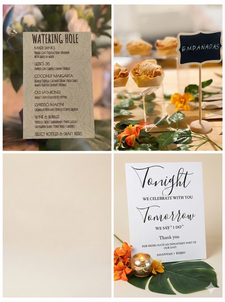 Daytime event menu and drinks at The Salty Zebra Bistro Jupiter - wine service and empanadas for brunch events